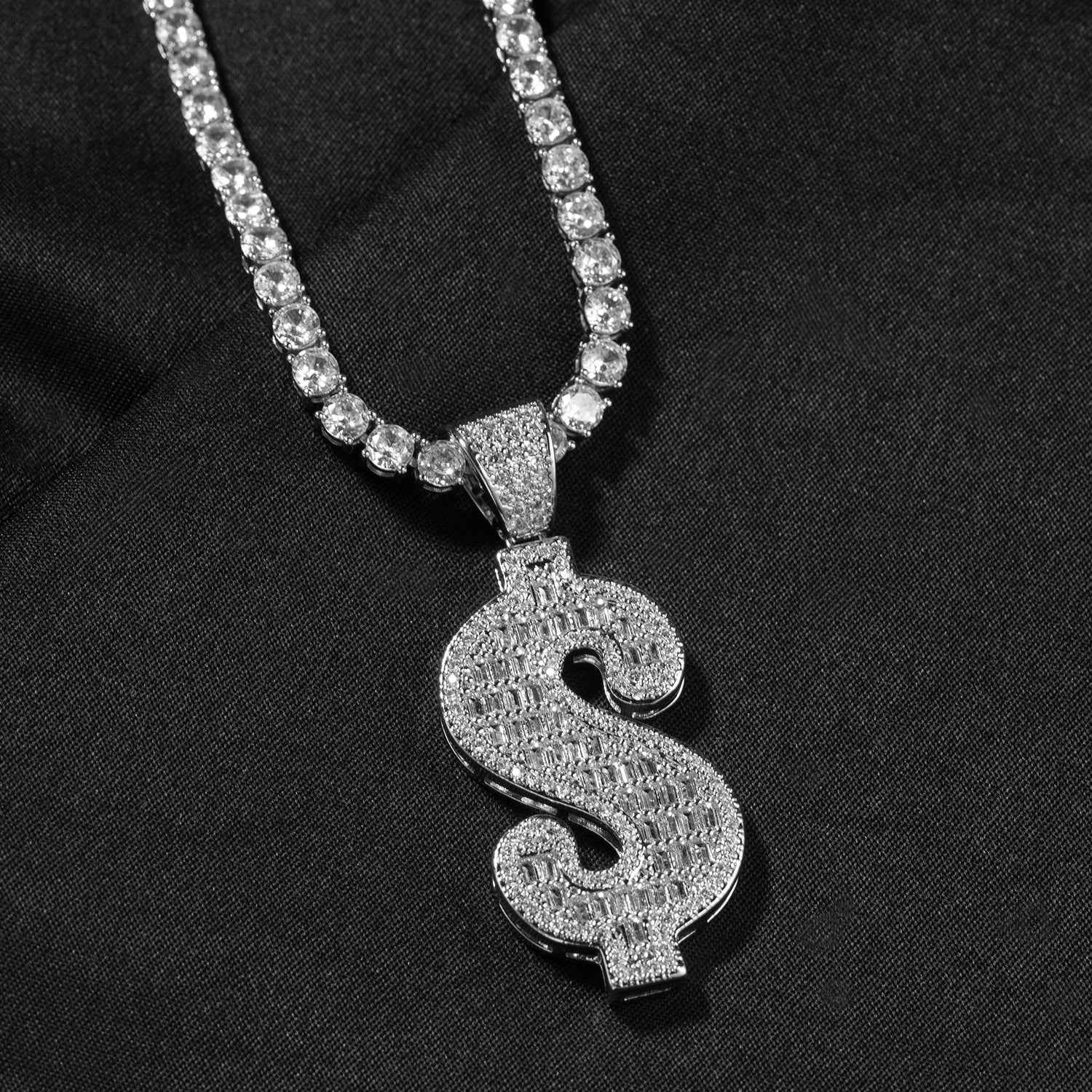 Zircon Dollar Sign Pendant Choker – Hip Hop Jewelry Statement Necklace