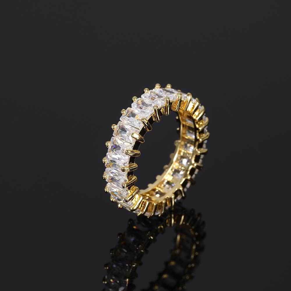 Hip Hop T-Shape Zircon Ring – 6mm Single Row Gold Plated Personalized Statement Ring