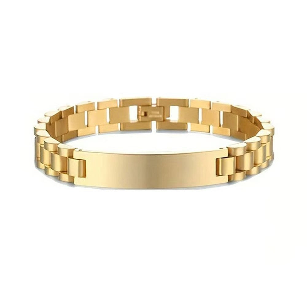 Personalized ID Bracelet for Men – Stainless Steel, 18K Gold & Black Plated Chunky Engraved Wristband Bangle
