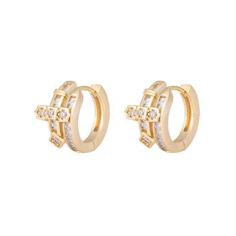 Full Diamond Cross Stud Earrings for Men – Hip Hop Street Fashion Bling Jewelry