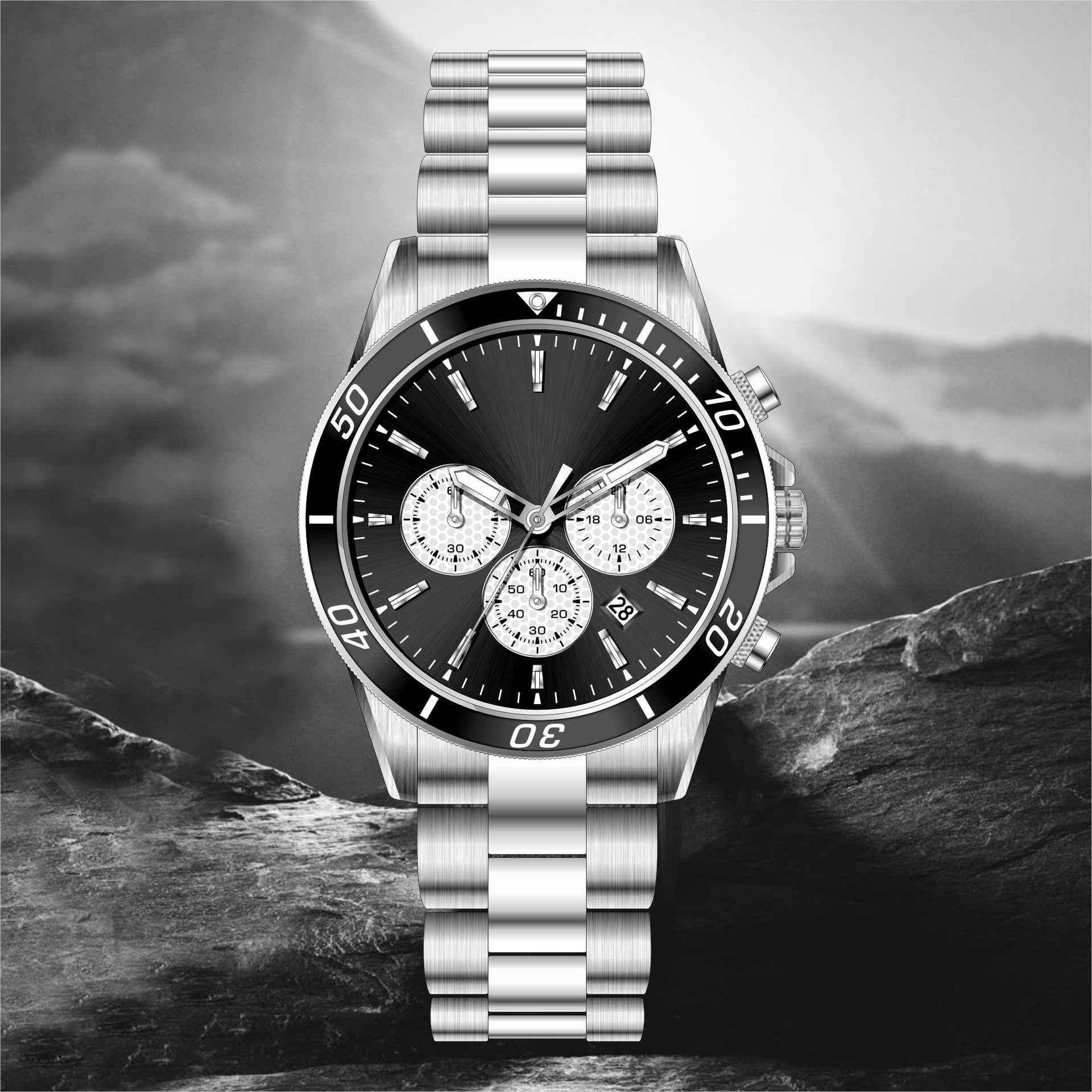 Men’s Hip Hop Style Stainless Steel Watch – Waterproof Quartz Wristwatch