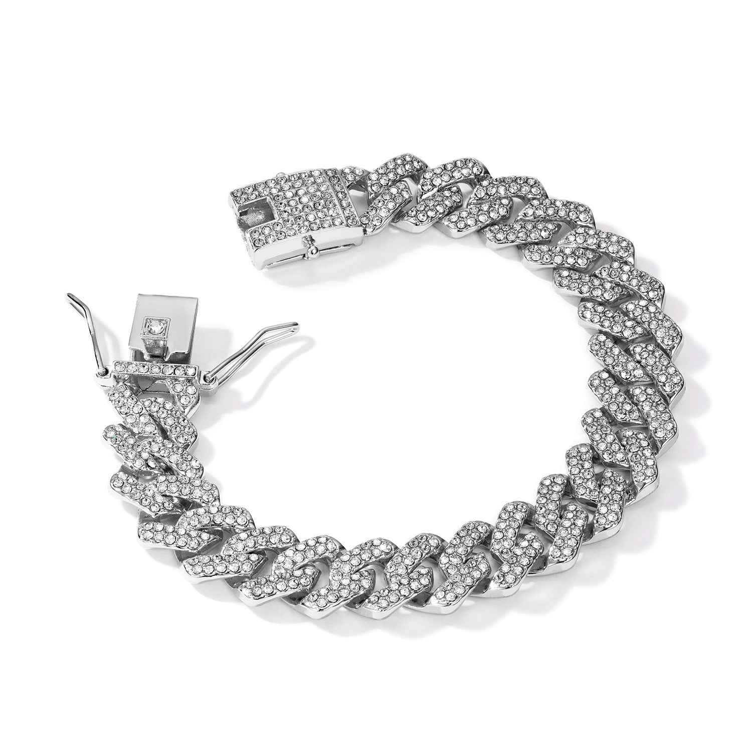 Iced Out Cuban Link Bracelet – Silver Bling Diamond-Style Hip Hop Jewelry for Men & Women