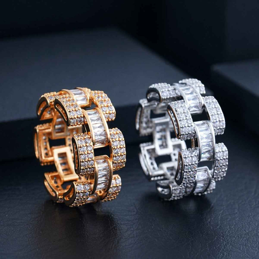 Unisex Hip Hop Cuban Link Ring – Iced Out Rhinestone CZ Punk Street Style Ring