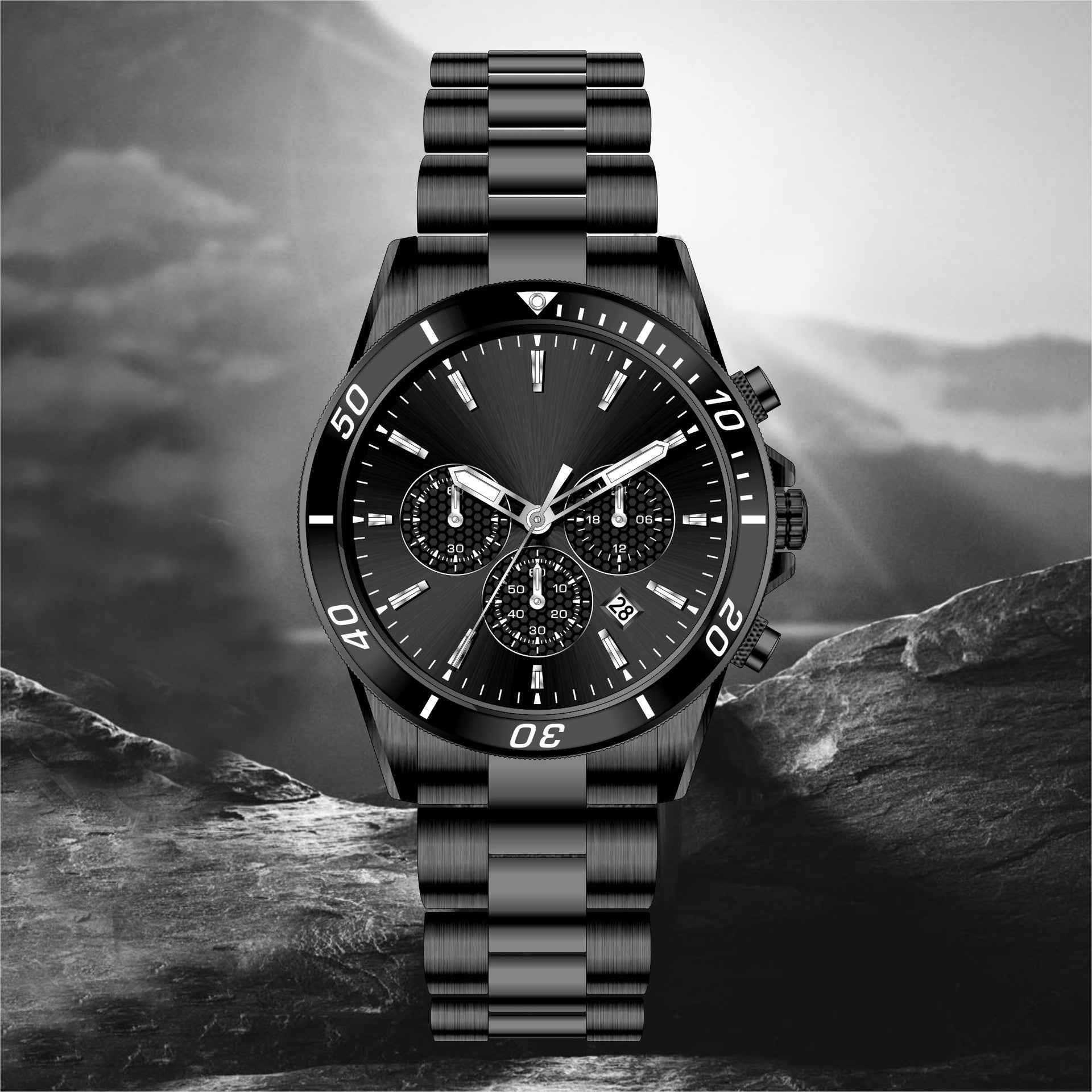 Men’s Hip Hop Style Stainless Steel Watch – Waterproof Quartz Wristwatch