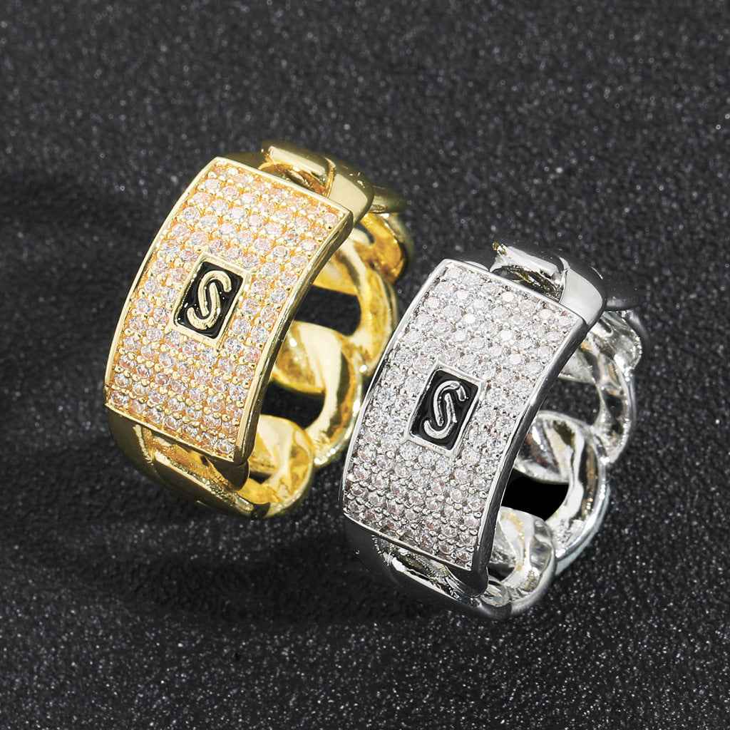 Men’s 14K Gold Plated Geometric Zircon Ring – Iced Out Cuban Link Hip Hop Style