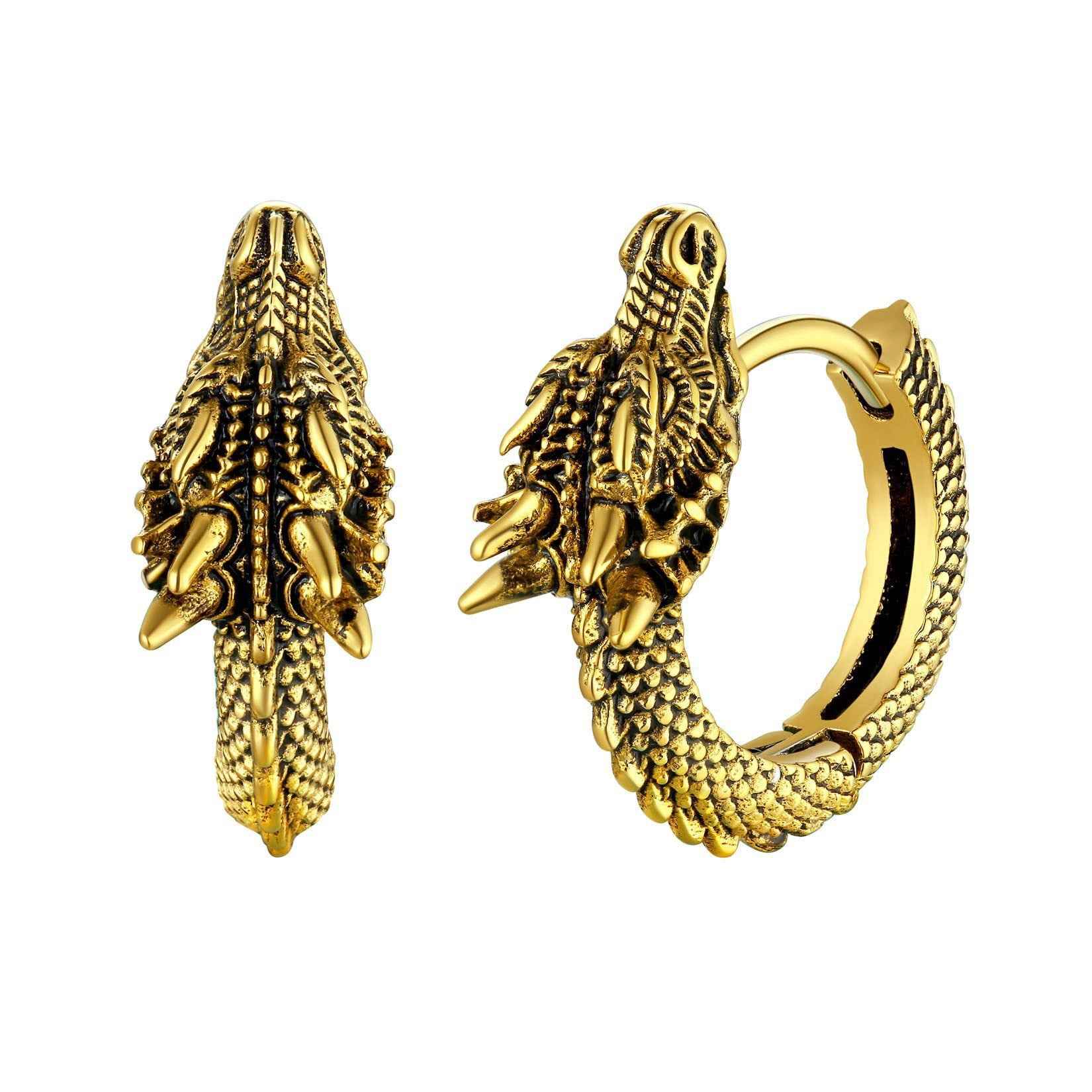 Vintage Dragon Hoop Earrings – Stainless Steel Punk Hip Hop Studs for Men & Women