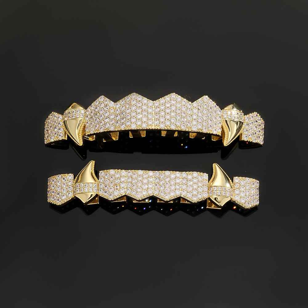 Hip Hop Vampire Fang Grillz – Full Rhinestone Copper-Plated Zircon Dental Jewelry