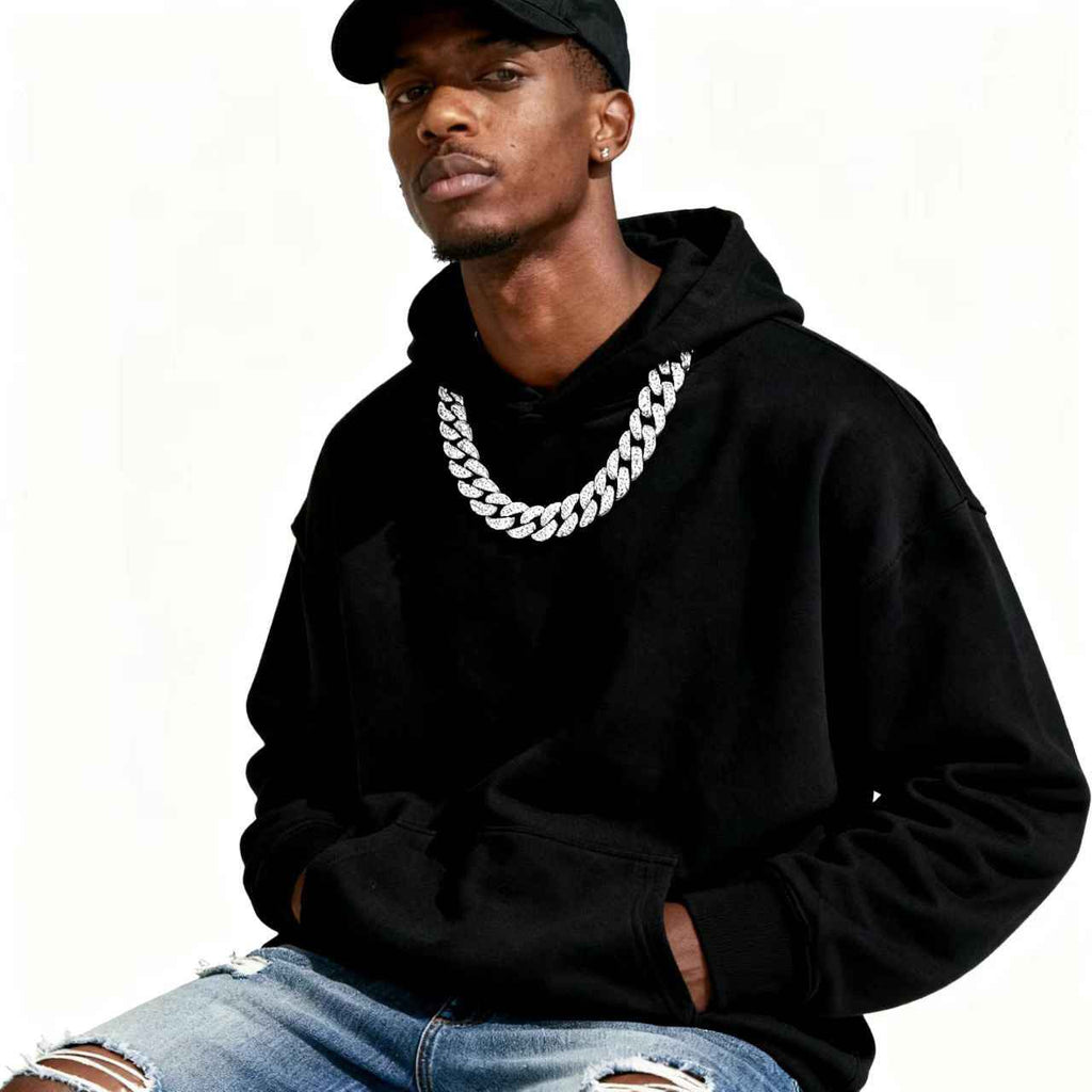 Extra large iced out cuban link chain rhinestone hip hop necklace