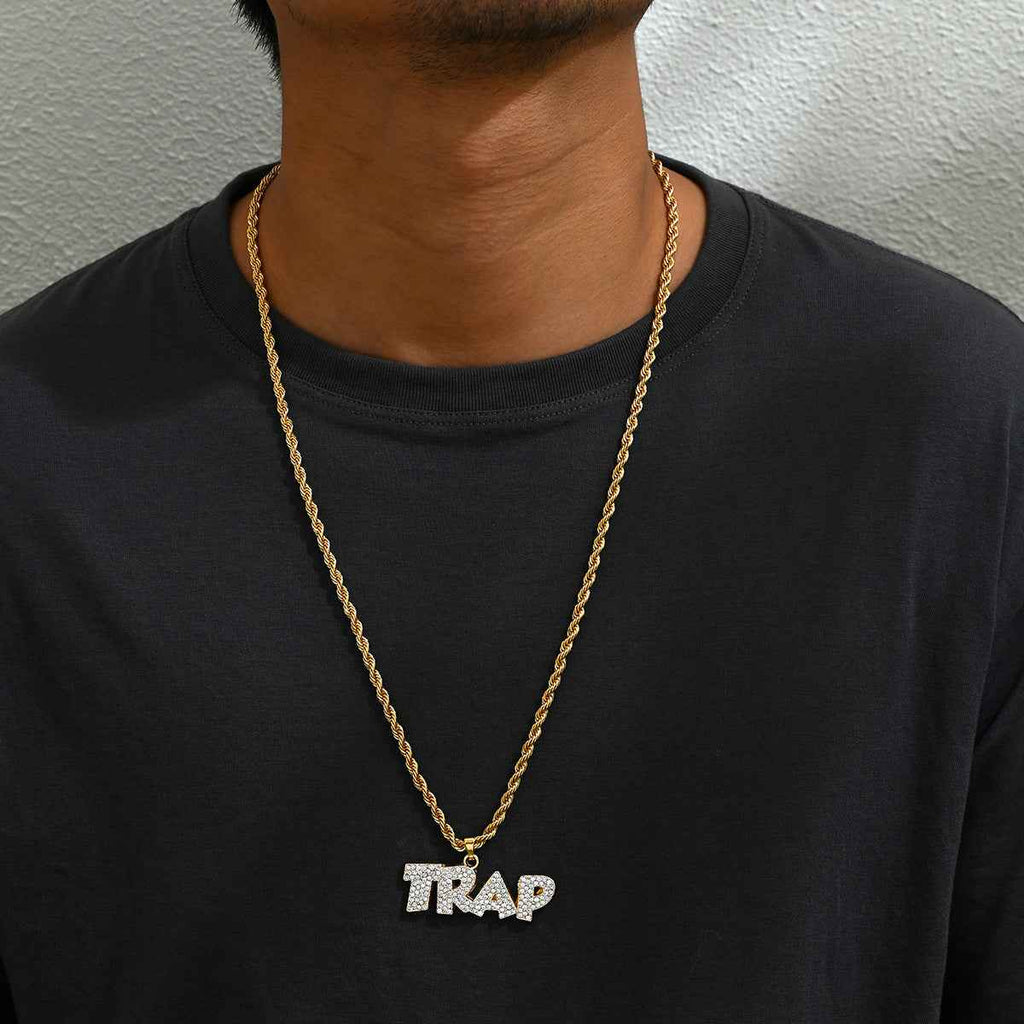 Men’s Cuban Chain Necklace – Hip Hop Letter Pendant with Rhinestone Niche Design