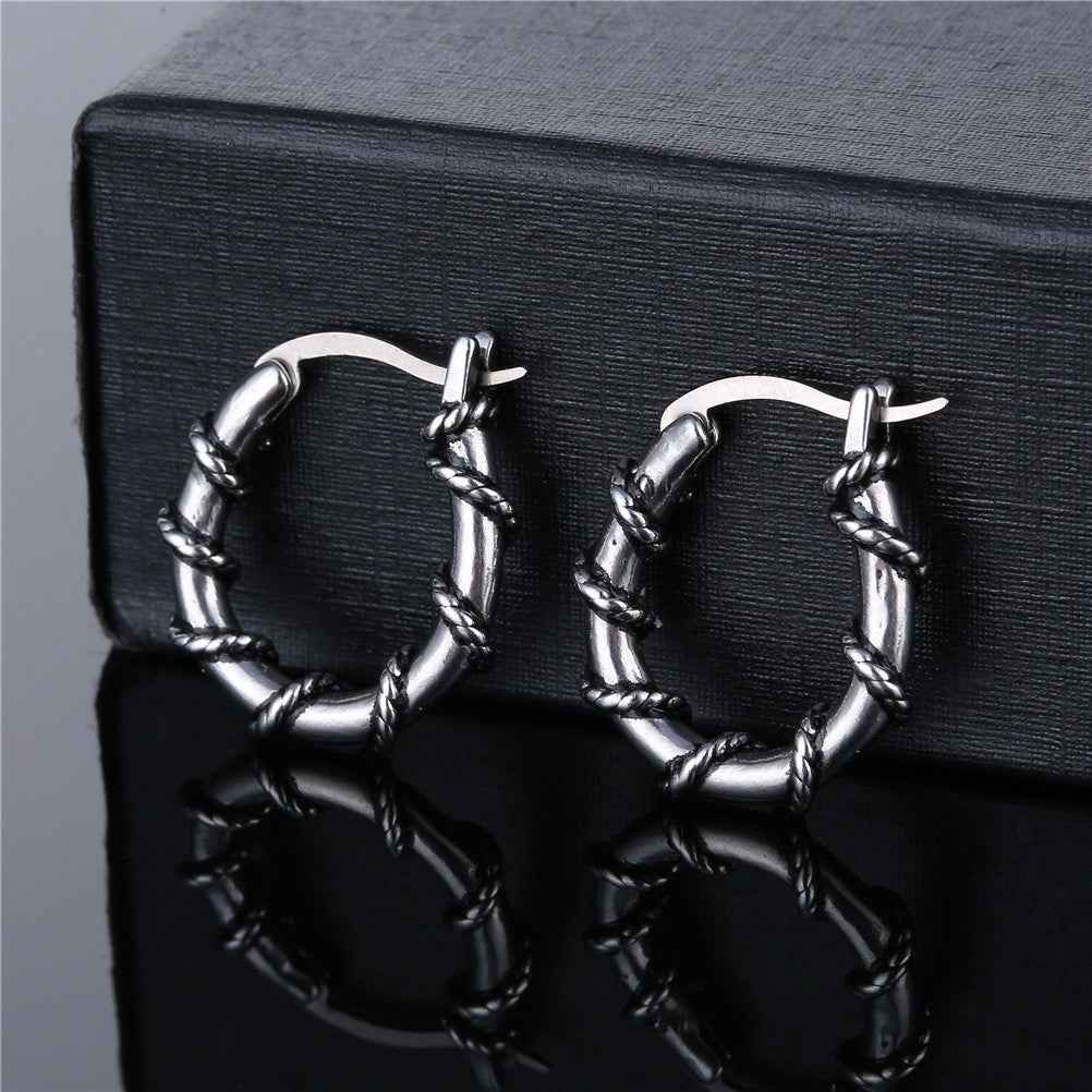 Vintage Wraparound Drop Earrings for Men – Titanium Steel Distressed Hip Hop Style