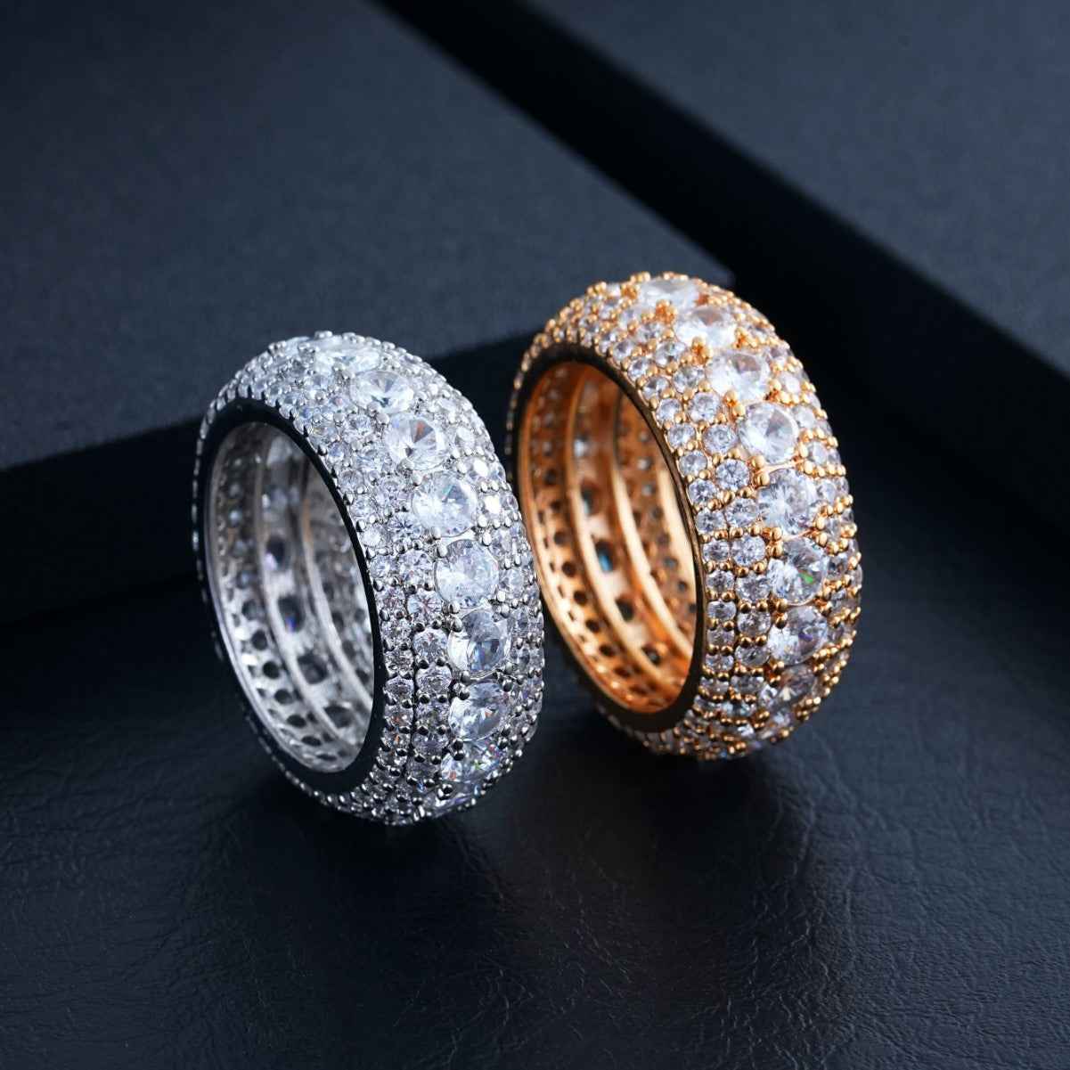 Men’s Hip Hop Copper Ring with 5 Rows 5A CZ – Micro-Inlay Iced Out Bling Ring