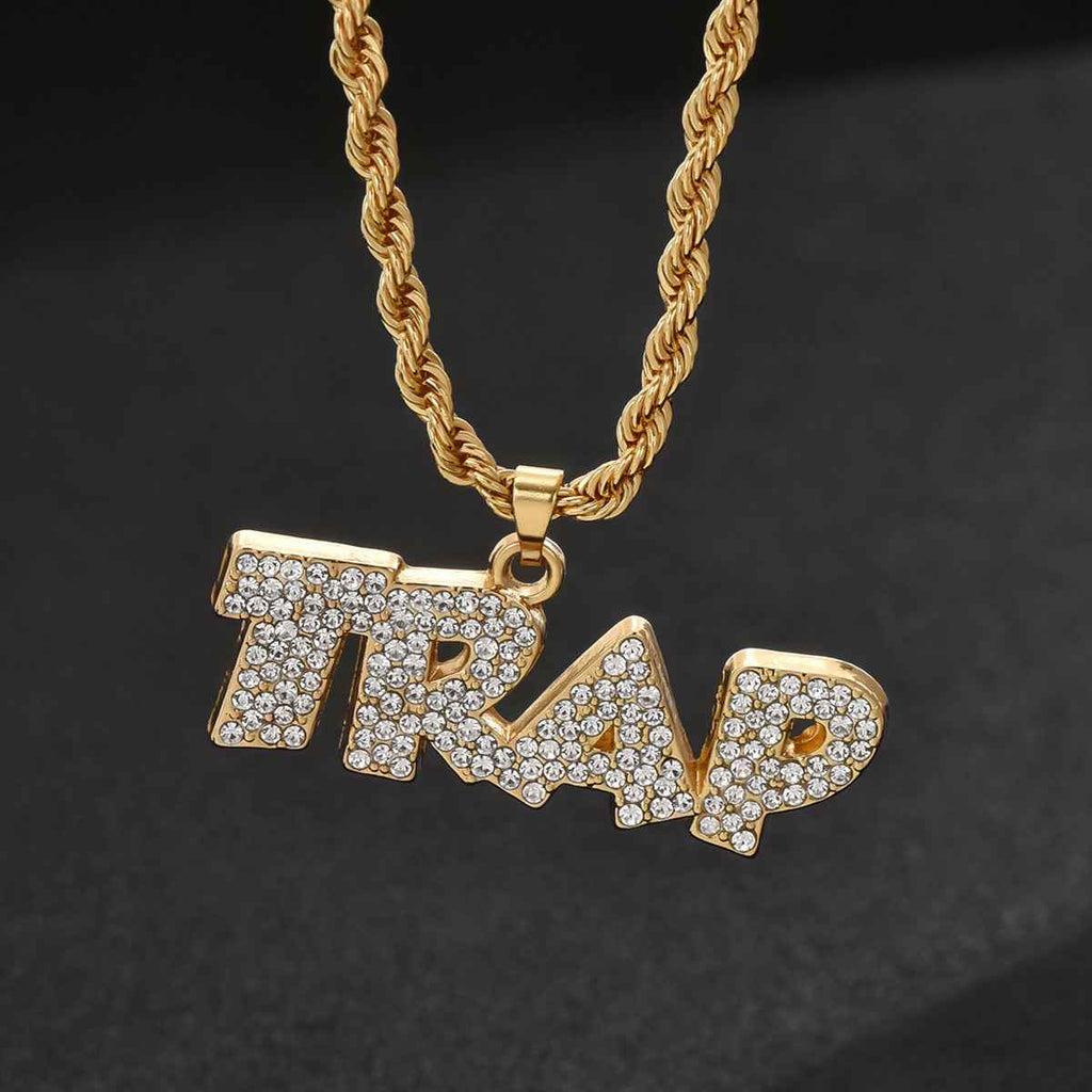 Men’s Cuban Chain Necklace – Hip Hop Letter Pendant with Rhinestone Niche Design