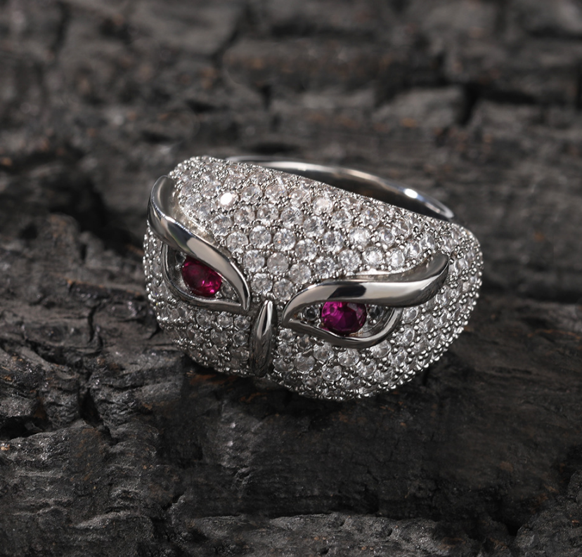 Men’s hip hop owl ring copper with 5A cubic zirconia