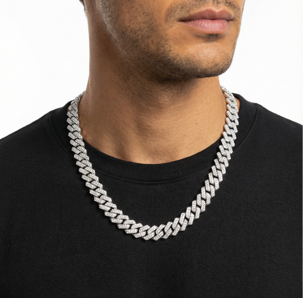 Iced Out Cuban Link Chain – Miami Cuban Necklace Silver & Gold Bling Hip Hop Jewelry for Men & Women