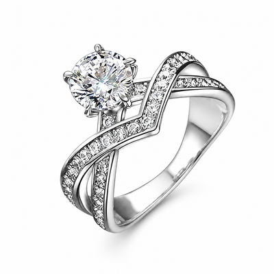 S925 Sterling Silver 1CT V-Shaped Angel Wing Crown Moissanite Ring