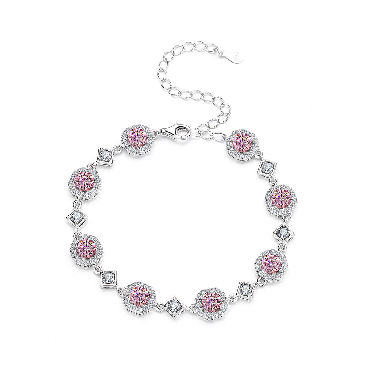 Sterling silver moissanite square bracelet